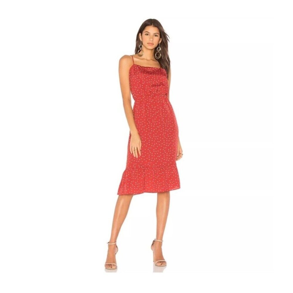 Lovers + Friends Rust Red Basil Mini Star Novelty Print Ruffle Hem Dress‎ Size M